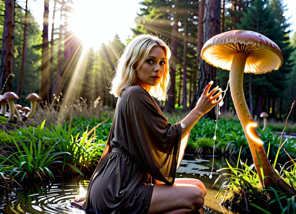 Shin Hati estava de mãos e joelhos, seu rosto inclinado para trás enquanto ela olhou para os cogumelos magros gigantes que a cercaram. Os raios solares brilharam através dos cogumelos translúcidos, lançando um brilho quente sobre tudo. De repente,