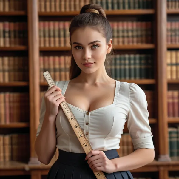 La femme de la bibliothèque était un DSLR de haute qualité avec un maquillage de haute qualité et une peau parfaite. Elle avait de hautes pommettes et un petit nez rond, et ses seins étaient levés, révélant des dents pointues. Ses yeux étaient grands et ronds