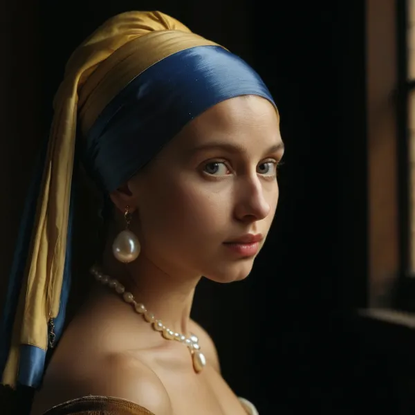 The girl with the pearl earring bare shoulder by Johannes Vermeer is a masterpiece of Dutch art history, depicting a young woman in a white dress with her bare shoulder exposed to the viewer. Her gaze is intense and she seems to be challenging us