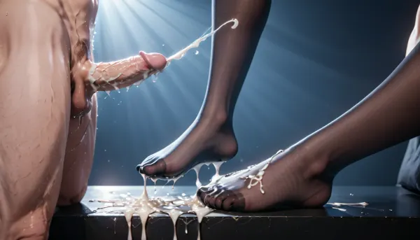 男人的阴茎在女孩的脚前,她迫不及待地想看在她的丝袜上复活. 她知道这是件杰作 她迫不及待地想把它脱下来穿上