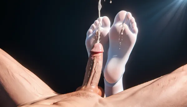 男人的手颤抖 当他到达 光现实的3D渲染 女孩的脚在丝袜。 他无法相信它看起来多么现实 他的鸡巴已经硬化了 她的拱脚的想法