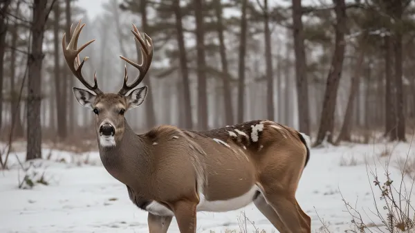 Professional photo. In the photo, a deer with broken horns, a deer crying