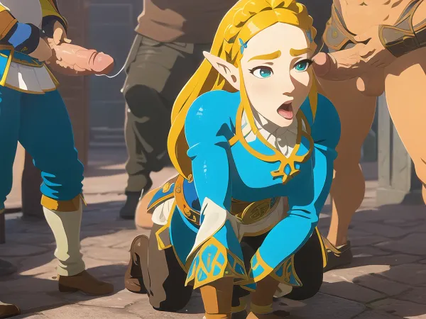 full body, solo girl, naked zelda\, (princess\), On her knees, Zelda lets his comrades wank her to refresh herself, Zelda is very excited and masturbates, Her comrades stand in a circle around her and hold their penises in front of her, botw, style, cowgirl sex position, projectile, cum, multiple, penises, boys, surrounded, too, many, gangbang, ahegao, <lora:zelda_v2:.5>, <lora:botw_style_offset:.5>, <lora:bukkake_v0.4:.5>, <lora:projectile_cum_v0.2:.5>, <lora:multiple_penises_v0.4:.5>