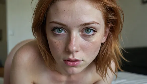 A slim fit 20 years old woman, messy hair, ginger, freckles, small breasts, A-cup, narrow torso, on all fours, face down, she gets anal fucked from behind, doggy style, full bodies view, Accurate eyes. Realistic detailed eyes. Realistic skin texture. high quality, hyperrealistic, extremely detailed, high resolution, high resolution face, high resolution eyes, upass, 1girl, solo, pussy, hyperforeskin, sidedoggystyle, ass, doggy, sex, front, view, film, photography, style, light, grain, medium, heavy, <lora:SDXL_FILM_PHOTOGRAPHY_STYLE_V1:.5>, perfecteyes, <lora:lora-sdxl-perfect-eyes:.5>