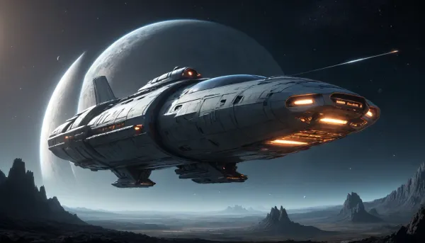 Space, Panoramic, landscape, futuristic, ship, night, <lora:Space Ship Concept Art (VW Style)_epoch_10:.5>