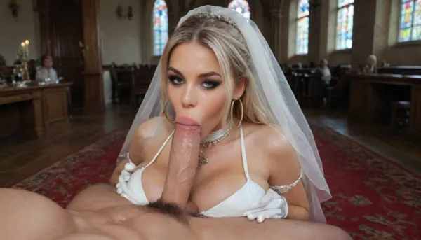 Bride in a full crowded church, white latex Wedding minidress with veil, bimbo lips, platinum blonde, heavy makeup, big hoop earrings, smoke, microskirt, corset, smoking a cigarettes, sucking priest's cock, cum, big fake Balloonboobs2-, large, breasts, big, boobs, huge, tits, <lora:bombshell_v2:.8>, Church crowded with 40 guests, latex, matte, shiny, inflatable, <lora:shinylatex-merged:.8>, BlowjobTopofHeadPOVQuiron, pose, blowjob, penis, woman, with, a, in, her, mouth, <lora:SDXL1.0_quiron_BlowjobTopofHeadPOV_V4.1mx_lora:.8>, bmbplora, <lora:bimboxl_02:.8>