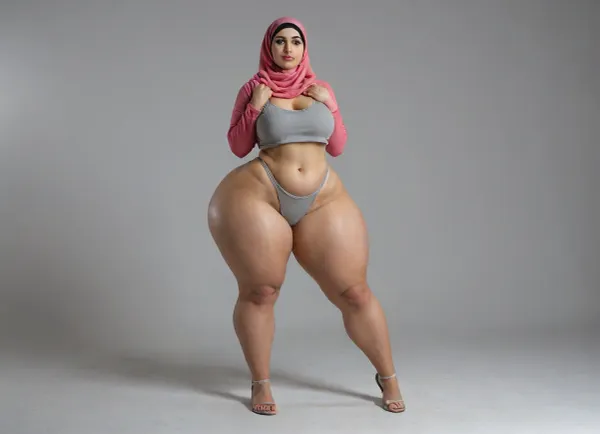 arab, hdr, ultra hd, full body, 5 mètre, pale skin, beautiful face, looking at viewer, blonde, big lips, swollen lips, hijab, voluptuous, pawg, medium breast, bottom heavy, huge massive gigantic ass, giant hips, hyper ass, extremely hyper hips, hyper wide hips, huge hips, hyper thighs, huge thighs, thick thighs, massive hyper thighs, massive hyper hips, massive thighs, wide hips, thighs bigger than waist, pear shaped, grey underwear, hard light, waist shot
