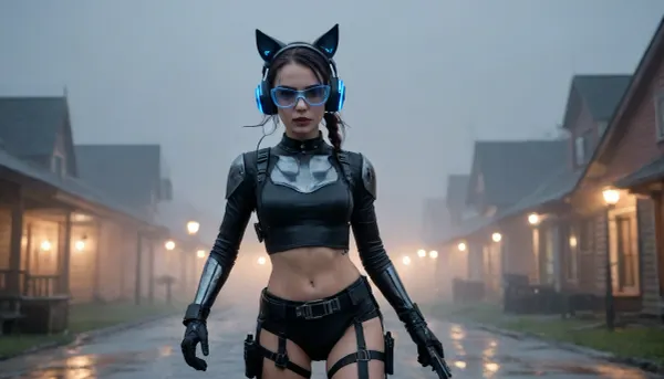 beautiful sexy 24 year old girl wearing a metal exoskeleton, futuristic technology, blue glow, latin girl, model, flat chested, petite body, dystopian, wearing cat ear headphones, tactical gear, tactical boots, wearing a holographic vr headset over her eyes, sunrise in the background, running makeup, face paint under eyes, raining, overcast weather, emo, goth, horror, on a battlefiled, black hair, ponytail, round innocent face, ultra high definition, ruanyi0300, assault, belt, gloves, goggles, holding, mecha, whip, matwaretech, scifi, pixelated, malware, glitch, 1girl, Lynx, villain, Gotham, street, moon, <lora:Gotham_Villains_Series_Lynx:.8>, chainsaw, indoors, blood, knife, graveyard, cemetery, cabin, haunted, clown, fog, wherehouse, hoverlook, lake, Michael, gaves, crystal, camp, Freddy, spooky, creepy, Jason, abandoned, balloon, carousel, park, school, Chucky, Pinhead, mask, hotel, mountain, buildings, claws, fear, dread, anguish, <lora:Horror Theme_epoch_8:.8>