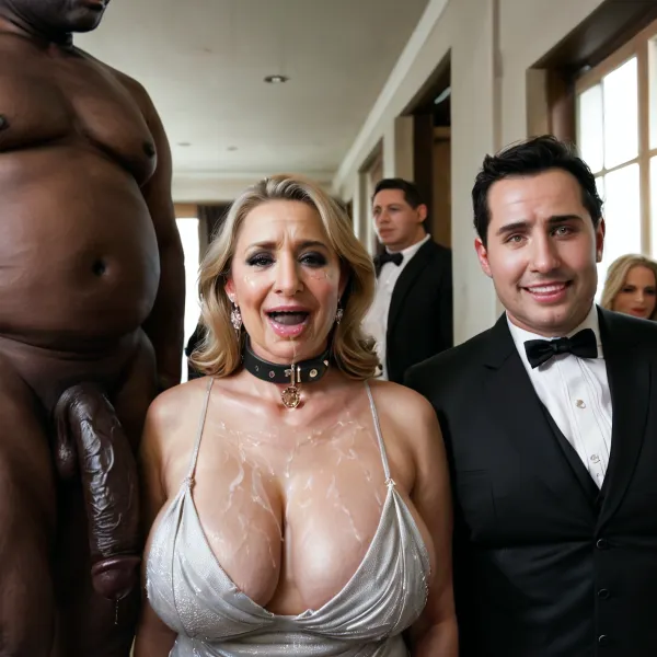 (realistic style), (cuckold scene:1.7), masterpiece, highest quality, ultra detailed, extreme high quality, 8k, uhd, RAW file, high quality textures, viewer is watching full scene, 1female, bdsm, collar, (danish chubby milf:1.3), blonde, 1male, male smiling, (spontaneous face expressions), (elegant husband near watching:1.4), (humiliated husband), (dominant black male with hetero couple:1.3), naughty, slut, ruined makeup, tears, sagging tits, spit, thick saliva bubbles, (threads of saliva hanging from the mouth:1.1), grabbing, (looking to cam:1.2), elegant, (fat black man:1.4), (highly detailed eyes), open mouth, detailed beautiful cock, ass, tits, pussy, mature wife, embarrassed, shy, (sexy lingerie:1.4), (admiring cock), (anal sex:1.9), deepthroat, forced blowjob, cum, facial, realistic wet pussy, realistic lubricated arsehole, (realistic cum texture:1.2), (realistic spit texture), (1 hung african dominant male standing with erected cock:1.1), in a living room, soft shadows, low contrast, soft light, photo, portrait, detailxl, expression, bukkake, <lora:Expressions XL:.5>, <lora:MS_Real_XL_Bukkake:.4>, <lora:580159_training_data:.5>