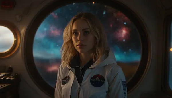 full body view, uniformed female Astronaut, solo, (20yo), float weightlessly in spaceship, perfect face, highly detailed face, focused face, looking out of window, lonely, slender, athletic, blonde, perfect eyes, Blue eyes, long hair, small breasts, (sweating:1.7), (wearing white space uniform:1.4), (open space uniform jacket:1.7), (wearing uniform), (slightly teared down pants:1.1), highly detailed futuristic bedroom on spaceship, LED lamps, low light, different screens, futuristic technic, round floodgate, big round window, (colorful Andromeda Nebula outside window:1.7), (low light cinematic:1.7), style, FRESHIDEAS, Real, Photography, 2#, <lora:FRESHIDEAS Real Photography 2#:.5>, <lora:add-detail-xl:1.3>, <lora:MJ52:.5>