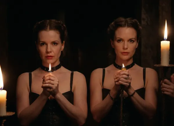 (((bdsm scene))), two queen slaves 50-years old, holding candels in both hands