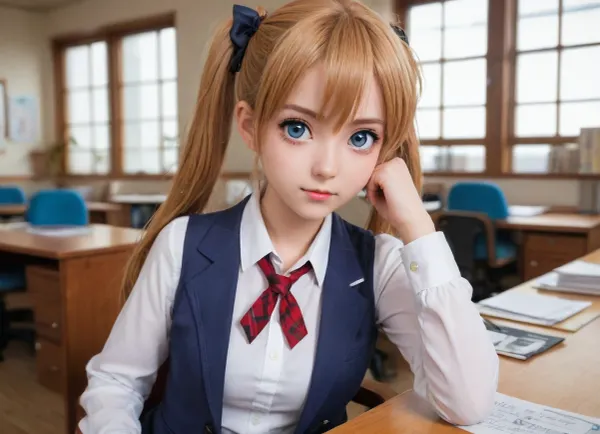La gingembre énigmatique

- Oui.

Une écolière délicate et raffinée aux cheveux de gingembre en queues de porc complexes et aux yeux captivants assis à son bureau. Portant un uniforme d'école d'élite bien adapté, elle présente une image de grâce et de poise. Sa chemise blanche boutonnée a regardé de son blazer parfaitement pressé, tandis qu'une cravate bleu clair complétait son ensemble. La minijupe tartan super courte a ajouté une touche d'unicité à son look, car elle s'est concentrée sur ses études, entouré par l'ambiance tranquille de la classe.