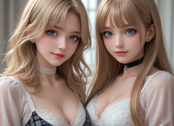 (bust shot:1.3), a beautiful young lady, 1girl, breasts, extremely busty women together, lipstick, makeup, cleavage, lips, anime style eyes, long hair, blonde hair, straight bangs, (smile cutely:1.3), gloves, choker, perfect eyes, tight unifrom shirt, skimpy unifrom shirt, plaid skirt, sheer bra, white bra, black stockings, sexy neck, looking at viewer, magnificent view, wind, intricate iris, AddXL, hyperealist & detailled, masterpiece, <lora:huge_anime_eyes:1.5>, <lora:EnvyZoomSliderXL01:.8>, <lora:add-detail-xl:.6>, <lora:765092_training_data:.9>