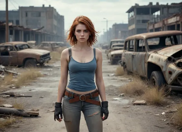 A desolate ranger'ın kararlı duruşu: şaşırtıcı hiperrealist detayda bir post-apocalyptic atıkland