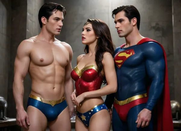 Superman and Wonder Woman, sex, 金鋼狼+神力女超人, hotsquat, <lora:hotsquatXL_v02:.5>