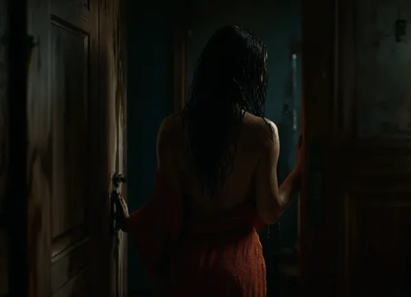 (Rear view:1.9), Apartment, bathroom, shower background, bathroom background, (horny girl), (horny face), black hair, long hair, wet hair, blue eyes, Thick eyebrows, Ruined makeup, Crying, red lips, Thick lips, (Voluptuous body type), wet body, Water on body, (extrime huge tits), Freckles, Moles, Venous pattern on tits, very hairy pussy, Black nails, (standing leaned on the door:1.5), (wear Bathrobe:1), score_9, score_8_up, score_7_up, (<lora:add-detail-xl:.75>:1), (<lora:detailed_notrigger:.75>:1), (<lora:MJ52:.75>:1), (<lora:dark:.35>:.1), (<lora:outline_xl_kohaku_delta_spv5x:1.9>:1)