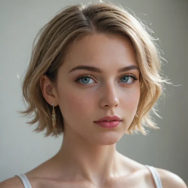 A woman with short blonde hair.
A woman with short red hair.
A woman with short blue hair.