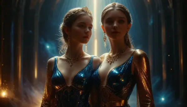elegant girl, brunette, wearing blue metallic dress with gold patterns and transparent sleeves, a gold tiara with precious stones adorning her head, golden belt, earrings, (gold rich necklace), (medium breast:1.5), the universe is shimmering with colorful color and light in the background, light background, ral-sprnva, V4lkyr13, W4rr10r, Pr13st3ss, robes, armor, celestial, ethereal, discotech, scifi, uv, blacklights, <lora:MJ52:1.4>, <lora:Cosmic_Golden_Magic_-_DS:1.8>, <lora:ral-sprnva-sdxl:1.8>, <lora:Valkirie_Warrior_Priestess:1.4>, <lora:NaviDiscoTechXL-000011:.8>