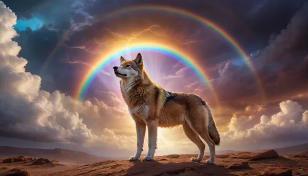 wakan tanka galaxy dramatic clouds, golden mirror wolf, ((rainbow flash))