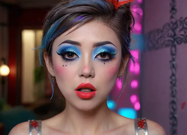 The image shows a yo girl, (Japanese:1.7), She is wearing a sleeveless grey dress with decorative nipple cutouts., (bright lighting:1.2), beautiful detailed eyes, extremely detailed face, perfect lighting, best quality, steel pipe indide pussy, solo, ((anus)), She has long, wavy brown hair and is smiling while applying red lipstick. She holds a red lipstick in one hand and a compact mirror in the other, which is partially open. Red sunglasses rest on top of her head, and she has pinky-red nail polish, matching her lipstick. The background is plain and light-colored, emphasizing her as the focal point., Jungle, w4t3rf4ll, ((makeup:1.5), long blue eyelashes with eyeliner:1.2), (big lips:1.3), (purple pussy:1.1), futuristic, glasses, ruined, makeup, <lora:Jungle_w4t3rf4ll:.8>, <lora:FuturisticGlassesXL:1.2>, <lora:ruined1:1.6>