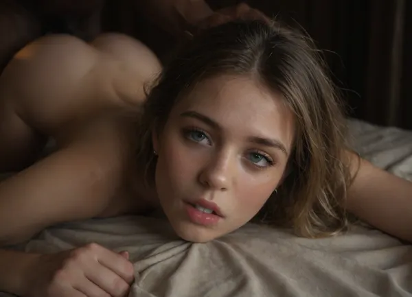 intimate photo, homemade, nocturnal scene, (night time:1.4), shy 18 yo girl, blonde, youthful face, third Asian, third African, third European, mixed race, anal, fucked for hours, fucked in all holes, messed up makeup, slim body, slapped buttocks, slapped on face, bbc, interracial, beautiful innocent big eyes, insanely adorable, cute, gorgeous, light freckles, (her face and expression showing a mix of submission and ecstasy and exhaustion), slight eye roll, big round athletic ass, half open eyes, luscious sensual lips, natural beauty, eternal beauty, ageless beauty, prone bone, moaning, sweaty, drooling, biting the bed sheet, creampie, waist, hourglass figure, dick in her ass, fucked in the ass, (holding head with hand), 3/4 view, full body view, full body shot, front view, ((close view of face)), moonlit, ultra detailed, masterpiece, hyper realistic and detailed faces and emotions, <lora:Facials:.5>, <lora:dark:.5>