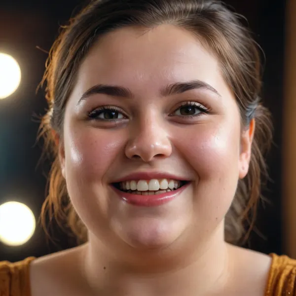 A pretty, chubby young woman face is completely smeared with spit, and she smiles happily., <lora:Chubby BBW - XL:.7>