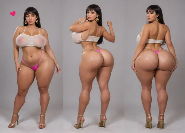 Hyper realistic, award winning photo, 20+, Hourglass, fit, voluptous, hyper bbl, cosplay, chel from road to el dorado, sitting on a chair back to viewer, spreading ass wide open, stretching ass cheeks apart, huge heart-shpe ass, (Large Ass:1.3), rounded bubble butt, bulging ass, deep ass crack, huge heart-shpe buttocks, bulging butt, extremely tight butt, bubble bubble butt, extremely juicy bubble butt, round ass, back arched, cocked hip, feet spread wide apart, looking back at viewer, large Breast, large natural teardrop breasts, 38 double g breast size, pink areolas, (hyper erect nipples:1.3), hyper prounounced nipples, straight hair, Form Fitting Clothes, micro thong, g-string, tone Thighs, wasp waist, lean, tan skin, medium tan, (tan lines:1.3), hinata face, round face, large round eyes, dark brown eyes, dark brown hair, arrogant expression, jewelry, exposing breasts, seductive, inviting, enticing viewer, dynamic sexy pose, hdr, highly detailed, huge wide hips, thick tone thighs, thigh gap, perfect body, thighs bigger than waist, wide hips, tone long legs, heels, (5 inch heels:1.3), hyper sultry, hyper suggestive, hyper provocative, ass, hips, narrow, waist, longnips, large, breasts, big, boobs, huge, tits, side view, rear view, front view, <lora:BodyLicious:1.3>, <lora:longnipsxl:1.5>, <lora:bombshell_v2:1>