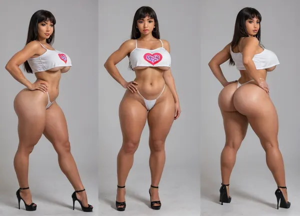 Hyper realistic, award winning photo, 20+, Hourglass, fit, voluptous, hyper bbl, cosplay, chel from road to el dorado, sitting on a chair back to viewer, spreading ass wide open, stretching ass cheeks apart, huge heart-shpe ass, (Large Ass:1.3), rounded bubble butt, bulging ass, deep ass crack, huge heart-shpe buttocks, bulging butt, extremely tight butt, bubble bubble butt, extremely juicy bubble butt, round ass, back arched, cocked hip, feet spread wide apart, looking back at viewer, large Breast, large natural teardrop breasts, 38 double g breast size, pink areolas, (hyper erect nipples:1.3), hyper prounounced nipples, straight hair, Form Fitting Clothes, micro thong, g-string, tone Thighs, wasp waist, lean, tan skin, medium tan, (tan lines:1.3), hinata face, round face, large round eyes, dark brown eyes, dark brown hair, arrogant expression, jewelry, exposing breasts, seductive, inviting, enticing viewer, dynamic sexy pose, hdr, highly detailed, huge wide hips, thick tone thighs, thigh gap, perfect body, thighs bigger than waist, wide hips, tone long legs, heels, (5 inch heels:1.3), hyper sultry, hyper suggestive, hyper provocative, ass, hips, narrow, waist, longnips, large, breasts, big, boobs, huge, tits, side view, rear view, front view, <lora:BodyLicious:1.3>, <lora:longnipsxl:1.5>, <lora:bombshell_v2:1>