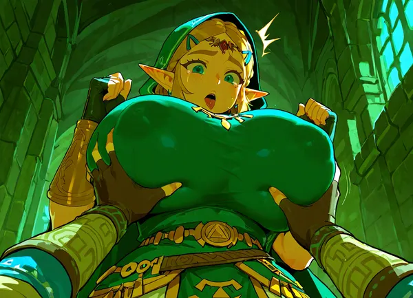 Link groping zelda ginat grpwing bobs from behind in a ruined castle.

Surprised face, orgasm face, venus bimbo body, enormous growing boobs, giant fake milky boobs, extreme boob growth, crying, drooling, groping boobs.

Looking down POV, closeup view, hd

princess_zelda_aiwaifu, aiwaifu, ornament, bangs, green, eyes, parted, sidelocks, hood, thick, eyebrows, jewelry, belt, large, breasts, aazelda, short, hair, crown, braid, hairclip, pointy, ears, brown, blue, shirt, puffy, sleeves, long, fingerless, gloves, black, pants, tight, gb, Breast, Expansion, BETaut, BETorn, BECovered, BEsequence, tongue, out, ahegao, drool, Zelda, totklink, 1boy, zonai, dress, single, bare, shoulder, <lora:InflationXL:1>, <lora:princess_zelda_xl_v2:1.2>, <lora:aniv3de:.8>, <lora:xl_totkl:1>