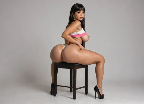 Hyper realistic, award winning photo, hacienda home, 20+, Hourglass, fit, voluptous, hyper bbl, cosplay, chel from road to el dorado, sitting on a chair back to viewer, spreading ass wide open, stretching ass cheeks apart, huge heart-shpe ass, (Large Ass:1.3), rounded bubble butt, bulging ass, deep ass crack, huge heart-shpe buttocks, bulging butt, extremely tight butt, bubble bubble butt, extremely juicy bubble butt, round ass, back arched, cocked hip, feet spread wide apart, looking back at viewer, large Breast, large natural teardrop breasts, 38 double g breast size, pink areolas, (hyper erect nipples:1.3), hyper prounounced nipples, straight hair, Form Fitting Clothes, micro thong, g-string, tone Thighs, wasp waist, lean, tan skin, medium tan, (tan lines:1.3), hinata face, round face, large round eyes, dark brown eyes, dark brown hair, arrogant expression, jewelry, exposing breasts, seductive, inviting, enticing viewer, dynamic sexy pose, hdr, highly detailed, huge wide hips, thick tone thighs, thigh gap, perfect body, thighs bigger than waist, wide hips, tone long legs, heels, (5 inch heels:1.3), hyper sultry, hyper suggestive, hyper provocative, ass, hips, narrow, waist, longnips, large, breasts, big, boobs, huge, tits, side view, rear view, front view, <lora:BodyLicious:1.3>, <lora:longnipsxl:1.5>, <lora:bombshell_v2:1>