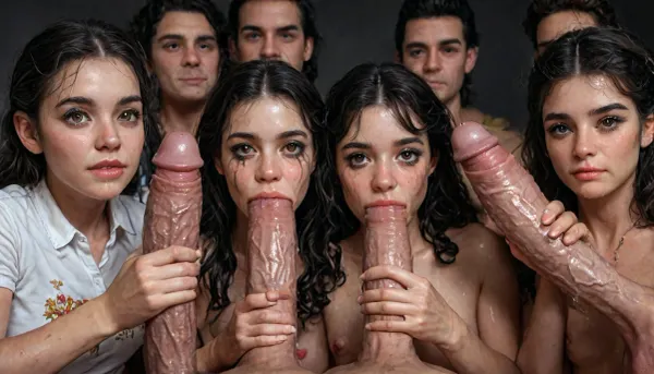 close up, detailed and infocus face, (cum explosion from nose:1.64), (cum explosion from mouth:1.85), kneeling in the library, she looks up at the beast., (The beast’s claw is visible grabbing her head:1.6), ., (she has long flowing red hair tied back in a messy ponytail with a blue ribbon:1.2), green eyes. She has her blue Belle costume. Her shirt is torn and her legs are showing. Cleavage., ((hyper realistic natural pale skin)), . the, (hyper massive cock:1.2), of the beast is to big for her little mouth, impossible fit in mouth, looking up, (trying to fit in her mouth the massive cock:1.12), (Tears:2), (bukkake:1.12), (handjob:1.5), above view, cum in mouth, cum on forehead, cum on cheeks, porn photoshoot, (huge dick), (creamy deep deepthroat:1.12), (extreme oral sex:1.4), (huge massive white dick:1.4), (cum), (hands holding hair), (huge dick:1.4), (bukakke), (cum in face, cum on body), (covered in cum), UHD, 8k wallpaper, (maximum quality:1.5), (ultra high resolution:1.7), (masterpiece:1.2), (full body view), award winning photo, (Extreme:1.5), (insanely detailed:1.9), (realism:1), (realistic:1.7), (hdr:1.4), hyper-detailed realistic body, hyper-detailed realistic face, (warm ambient light:.5), (dark shadows:1.4), at 12 old tiny spanish Pornstar Apolonia Lapiedra, (((32 years old), (1.60 meters), (42 kg), (spain:1.7), (ultimate realistic at 12 old tiny spanish Pornstar Apolonia Lapiedra real_body:1.1), (shiny skin:1.7), (skinny:1.5), (ultimate realistic at 12 old tiny spanish Pornstar Apolonia Lapiedra real_face:1.1), (black hair), long straight hair, ruined black makeup, runny makeup, (big brown eyes), eyelashes)), on hands and knees, 10 black equine cocks cumming, receiving a non-consensual deep deepthroat and bukkake blowbang, her cheeks are tear-stained, crying, running makeup, sweaty skin, (excessive cum:1.12), (cum on face), (cum on body), (Cum in hair), photorealistic cum, thin runny cum, thick chunky cum bukkake, unwanted bukkake, 4boys, 5boys, 6+boys, multiple black men, Transparent Liquid, gangbang, orgy, penis, cum, cumbath, black_dicks_everywhere, drooling cum, multiple black cock cumming on face, drenched in cum, 10 black cocks surrounding face, 10 massive black cocks, 10 equine cocks, pony cocks, leather harness, thick leather collar, goth style, Photoreal, (medieval torture Setting), contrasting shadows, ultimate realistic 3d rendering perfection, cinematic photography, cinematic lightning, professional depth of field, 3-point lightning, sharp eye focus, (full frontal), night time, (volumetric lighting), professional photographer shot on kodak, 35mm photo, sharp focus, high budget, cinemascope, 100 mm lens, 1/250 s, f/2.8, ISO 300, (very low view:1.21), 32 years, old, tiny, spanish, Pornstar, ApoloniaLapiedra, apoloniaa, apolonia, <lora:detailed_notrigger:2>, <lora:LCMTurboMix_Euler_A_fix:2>, <lora:Dark_Elf_Warrior:2>, <lora:Drow:2>, <lora:photorealistic_portrait_notrigger:2>