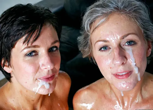 Duo of naked grannies gets their faces covered with sperm, real ordinary grandmother, perfect granny's face, cumshot, cum jet, spurt of sperm, facial cumshot, bukkake, shaved short haircut
High detailed photo, high quality photo, close-up, close