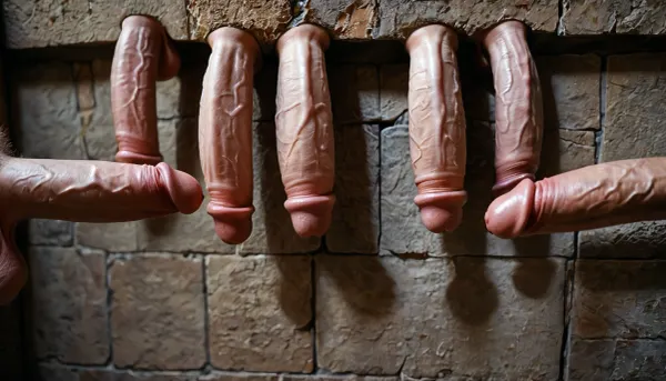 Extremely high-quality, highly detailed, cinematic, 8K, HD photo, MASTERPIECE.

An exhibition of penises, frontal close-up of 10 penises, 10 penises of various sizes, penises of various ethnicities, erect penises, flaccid penises., (((Only the penises, no faces, no hands, no bodies, penises hanging on the wall))), .