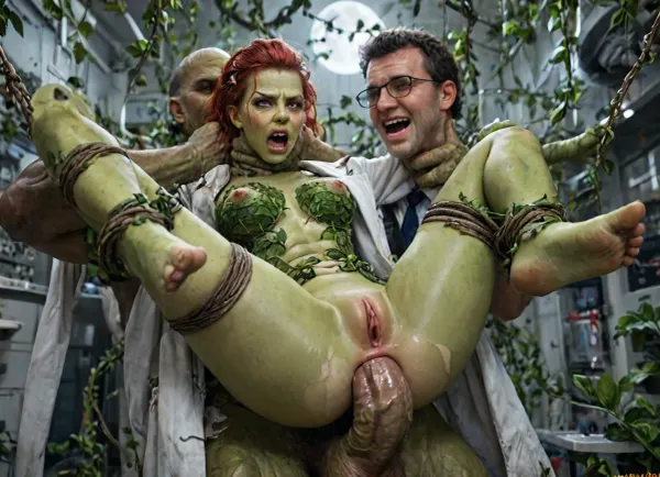 Poison ivy, (fucked in the ass by giant plant cock), . She is wearing glasses and lab coat. She is in a laboratory. Yelling, (angry face:1.1), (wrists and ankles bound by vines), torn clothes, torn green tights, one black office heal, (green skin:1.3), green pussy, green hands, green Feet, (bright red hair), cum leaking from asshole, e, shot with a Leica M10 Summilux 50mm f/1.4, ultra-photorealistic, lifelike colors, Uber realistic, ultra detailed, arched back, detailxl, 35mm photograph, film, ((Hyper realistic)), (ultra HD image), 8k, super high quality, super high resolution, extremely detailed, perfect face, perfect eyes, ((crying alot:1.165)), extremely shy, 1 girl, 8 old men, ((gangbang_rape, doubleanal_rape, arms_behind_head, nsfw:1.24)), ((hogtied, bound with large chains, tied to a torture van:1.18)), (Torture, defiling, sadism:1.12), ((5 dirty old fat men gangrape girl:1.5)), ((view from the side)), ((brutal sex:1.3)), ((extremely rough pounding)), ((forceful)), (in a bloody field after a battle, white full moon in the sky:1.4), (man is choking her from behind:1.6), ((hogtied, bound with large chains, tied to a torture table:1.18)), ((((12 giant african muscular men:1.4)), (opening wide her little mouth:1.5), (interracial sex), ((anal fuck 1.5)), (big white cocks, muscular white old men gangbang, 6 large muscular old men, gargantuan old men cocks, anal sex expansion, large hyper muscular old men men, old men group sex gangbang, (old men gangbang sex), swollen white veiny cocks), (double anal penetration), hardcore double penetration, many men filming her with cellphones laughing, anal sex expansion, large hyper muscular fat old men, (double anal sex), (double anal penetration:1.4), proper physics, muscular white old men double anal gangbang)), (forceful penetrations), extremely graphic, shocked expression, beautiful hands, massive cum in ass, (eyes wide open in horror:1.72), (wide mouth spreader:1.8), (pleading expression:1.56), (terrified:1.48), (crying:1.165), (fear and panic:1.56), (pulled nipple clamps:1.4), (anal spit roast:1.12), (large massive cock in mouth:1.12), deep anal penetration, (very low view:1.7), (dynamic pose), (dynamic angle), (random view angle:1), (random pose:1.12), (dynamic view), (random view:1.12), cinematic_lighting, blush, ((hogtied, bound with large chains:1.3)), (wide mouth spreader:1.24), (Torture, defiling, sadism:1.18), bound in a torture chamber, <lora:LCMTurboMix_Euler_A_fix:2>, <lora:detailed_notrigger:2>, <lora:photorealistic_portrait_notrigger:2>, <lora:JuggerCineXL2:2>, <lora:CinematicStyle_v1:2>
