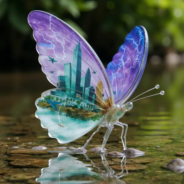 Papillon de verre sur la ville de tempête: Chef-d'œuvre cinématographique 8k

- Oui.

L'image générée par l'IA capture un papillon de verre 3D en vol, ses accents d'aile bleue royale encadrant un écosystème vivant à l'intérieur — une ville futuriste qui craque avec la foudre teal et violette, des oiseaux envolant au milieu de frappes vert émeraude. La profondeur de champ floue floue le flux de cristal en dessous, en miroir de la forme éthérée du papillon comme la lumière volumétrique danse à travers ses ailes de verre. Détail cinématique HDR, tourné sur Canon EOS R5 avec objectif de 75mm, rend micro- et macro-textures dans la perfection 8K, enveloppant la scène dans l'atmosphère, l'émerveillement vibrant.