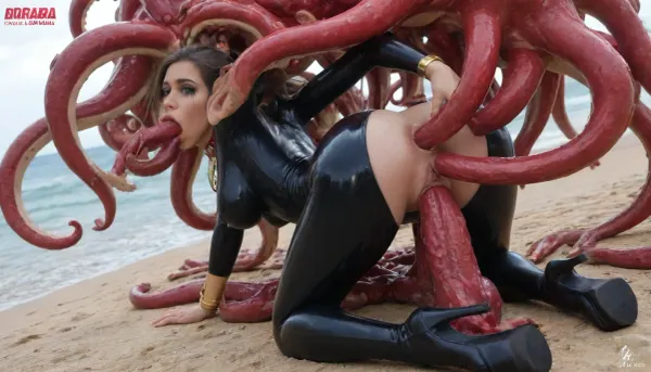 (Magazine cover), (one incredibly gorgeous woman:1.7), ((Hyper octopus monsters:1.5)), (octopus fucking woman:1.3), (bulldog sex position:1.71), ((woman in a deep quadrupedal, yoga cat-cow position, chest and face lowered toward the ground while her hips are elevated high), (octopus stands over her, positioned over her back and lower body), (The scene captures a high-angle rear-entry pose where octopus is leaning forward over the woman’s arched back:1.2), (quadrupedal stance), "deep all fours, " "chest to floor, " "extreme arching back, " ", (chest pressed against the ground" with the "head tilted up while maintaining a low profile, " "high raised buttocks" and "ass up in the air), (kneeling with legs spread" and "thighs vertical:1.39)), (((octopus crawling on her back with tentacles wrapped around her and cock aimed downwards in her anus:1.4))), (deep anal penetration:1.4), (impossible fit:1.3), (triple penetration:1.65), (fucking woman's mouth pussy and anus:1.53), (octopus gangrape:1.35), cock in mouth, (brutal face fuck:1.45), (tears in eyes), (running makeup), (extreme massive cum drips and dangles from her vagina and anus), (cum drips from mouth), ultra hd, hyper gigantic large ponycock in anus and mouth, (((ponycock in anus and mouth:1.3))), brutal face fuck, tears in eyes, running makeup, gasping for air, highly detailed, high resolution, perfect lighting, natural lighting, (throatfucked:1.35), (anal:1.5), (masterpiece:1.4), hard nipples, (long legs), (small tight ass), hourglass waistline, perfect anatomic woman’s body, (anal spitroast:1.45), gagging on cock, (spitroast:1.4), wide eyes, throat bulge, puffy cheeks, hyper thick loads of lumpy cum, (hyper large cock in mouth:1.3), (screaming:1.35), shocked, sad, sad crying, (extremely disgusted and repulsed facial expression:1.35), (extreme orgasm:1.5), hyperrealistic, 8K, BadX, Stable-Yogis-Makeup-Enhancer-XL, spectacular lighting, ((Vampirella is a tall pale woman with a ponytail of dirty blonde hair and green eyes. Her look is that of a skimpy, She wears a collar at her neck, (extremely long high-heeled black platform boots:1.3), (tight black latex bodysuit), and a golden bracelet on one arm)), perfect face, perfect eyes, (Ocean background:1.2), ((rear angle view), (woman face in view), (woman looking back over her shoulder:1.25)), (masterpiece:1), Uber realistic, ultra detailed, masterpiece, arched back, 35mm photograph, film, hdr, photographic, ultra realistic, ultra high details, back light, best quality, proper physics, volumetric lighting, golden hour lighting, dramatic shadows, rich details, nature-inspired color palette, GapingAssholesAllFourQuiron, pose, all, fours, from, behind, spread, ass, (High, Resolution), (More, Details), (8K), riding, with, boots, 4ss_p4nts, shiny, pants, <lora:SDXL1.0_quiron_GapingAssholesAllFour_v5.1p_Lora:2>, <lora:SDXLHighDetail_v6-000005:2>, <lora:EnvyBeautyXL08:2>, <lora:BT_Riding_Pants_Boots_XL:2>, <lora:Ass_Pants_XL:2>