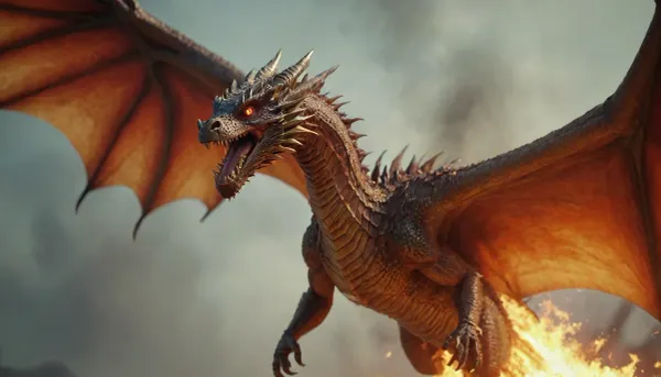 dragon de vermeil volant crachant du feu, close-up, hyperdétaillé