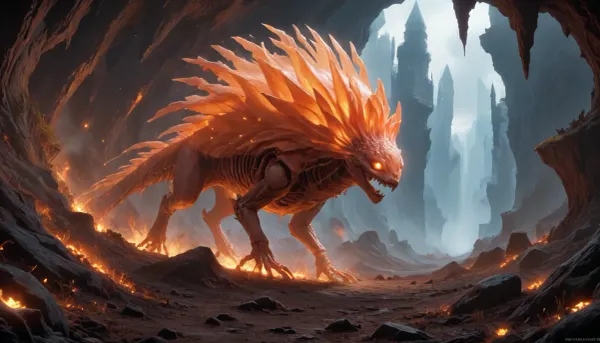 creature that perfectly inhabits the UV-reactive crystalline landscape. This being features a sleek, translucent body with internal skeletal structures that glow with neon cyan and violet light, mirroring the energy of the crystals around it. Its skin is adorned with intricate UV-reactive patterns in hot magenta and fluorescent orange, providing it with a natural camouflage among the neon flora. With its large, glowing amber eyes and multiple crystalline limbs, it's a fascinating addition to this otherworldly dimension. I hope you find it as captivating as the landscape itself.