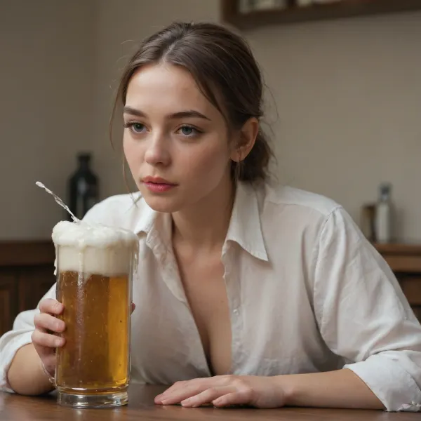 Drunk neighbor drinking beer with cum in it