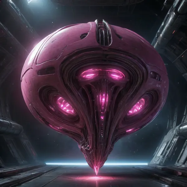 A colossal 100-kilometer-long organic alien spaceship, sleek and sensual body geometry, biomechanical design with smooth metallic curves and glowing pink energy veins. Extremely detailed hull resembling exotic biological structures, massive glowing thrusters, floating in deep space. Hyper-detailed, cinematic lighting, dark fantasy sci-fi, erotic cybernetics aesthetic, (IN SPACE), JASON X, 8k resolution.