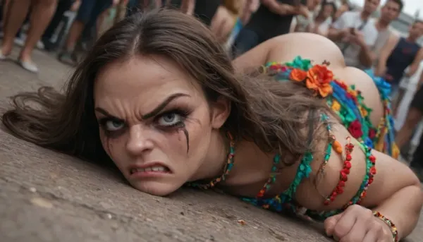 8k, score_9, candid shot, dynamic angle view from side, skinny scandinavian woman laying bended over pushed down on her knees in a crowded gala concert, very shy, embarrassed, (angry:1.6), very detailed face, (runny mascara:1.4), crying, tears, very long hair, (skindantetion:1.4), (deep neckline:1.5), dressed in fully see-through transparent Maxi A-Line Dress With extremely high Side Split, off shoulder, choker, necklaces braclets and ear rings, covered in tattoos, tattoos, neck tattoos, (big ass:1.4), (oiled skin:1.8), (fit:1.8), body, (big breasts:1.8), natural breasts, narrow waist, nipslip, (gigantic dick:1.6), (anal penetration), a man with gigantic dick penetrates her wide open ass