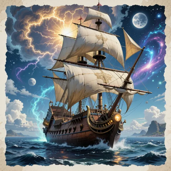 Galleon of eternal longing: nebula seas and colliding moons