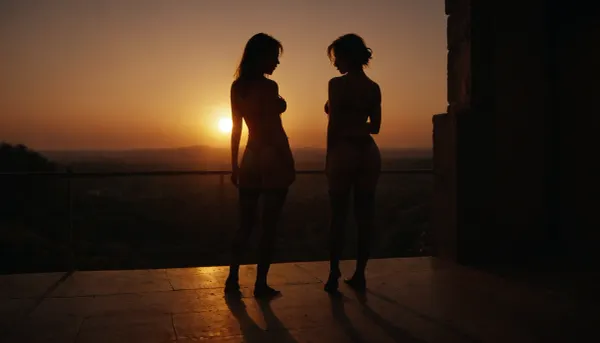 red lingerie, stockings, <lora:dark:.8>, silhouette, sun, sunset, orange, <lora:Sunset:.8>