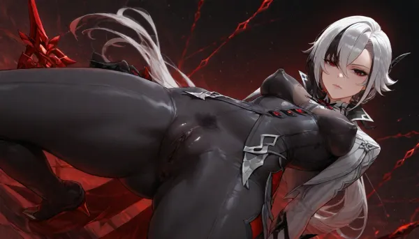 Best quality, masterpiece.
genshin impact, arlecchino, (genshin impact), She is fighting someone who is holding a spear.
The outline of the large anus was clearly visible, Small breasts., (big Labia outline:1.5), (big nipple outline:1.5), (black dense pubic hair:1.5), (A clearly Erect nipples outline:1.5), A clearly visible vaginal outline. camel toe.