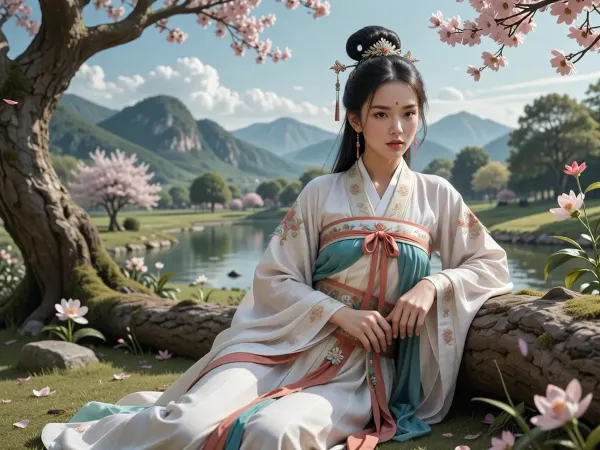 Ancient chinese heroine in a beautiful landscape