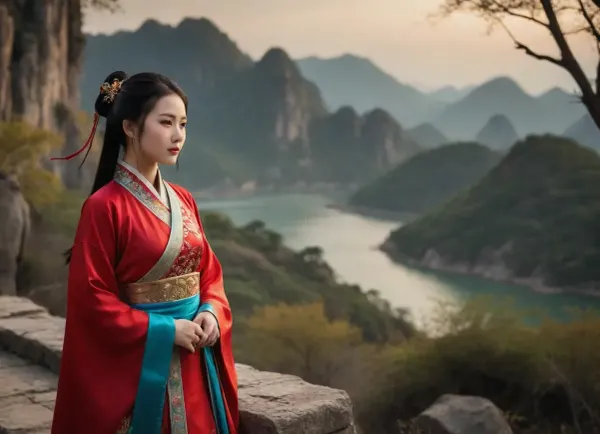 Ancient chinese heroine in a beautiful landscape
