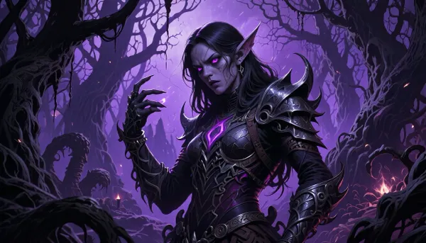 inkwork, mysterious dark fantasy illustration, unhinged, eerie purple atmosphere