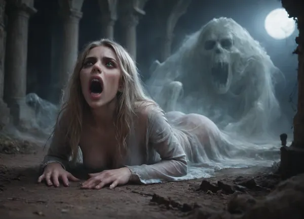 massive werewolf standing, werewolf having sex with human female, 30 years old, A striking young blonde woman with pale blue gray eyes, finely defined irises, dilated pupils, delicate eyelashes, arched brows, high cheekbones, a refined straight nose, softly parted natural lips and a sharply sculpted jawline, her realistic skin reveals individual pores, fine vellus hair, subtle blemishes, faint redness, perspiration, moisture highlights, tiny scratches, dust and uneven smears of grime across her face, shoulders and arms, her complexion remains naturally luminous beneath the dirt, long blonde hair hangs in tangled, damp, filthy strands around her face, individual hairs sticking to sweaty skin, her expression combines raw terror, exhaustion and vulnerability with striking natural beauty, extreme photorealistic facial anatomy, microscopic skin detail, crisp eye reflections and uncompromising texture fidelity, on all fours with legs slightly spread, hands on the floor, massive veining, ribbed cock penetrating pussy, vaginal sex, passionate sex, all the way, moaning, big pussy juices, long sleeve tight bodystocking, athletic body, high definition, blue eyes, blond hair, long hair, extremely beautiful face, very detailed, werewolf opens its mouth and shows its sharp teeth. The scene is in the surroundings of an ancient castle, (terrifying ghosts and other creatures of the night:1.7), are hiding in all possible corners of the great hall, watching the unlikely couple having sex. The atmosphere is frightening and arousing at the same time. high detailed, modern-werewolf, 1girl, 1boy, prone, bone, sex, from, behind, lora, (ProneBone-000010:.5), Black, and, white, art, black, pencil, shading, charcoal, drawing, toned, brutal, dark, b/w, color, scheme, <lora:Modern_Werewolf:.4>, <lora:Black and white art.V1:1.7>