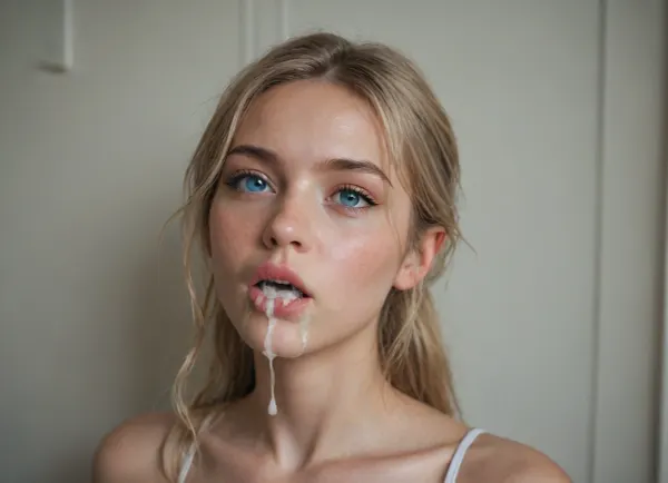 score_9, score_8_up, score_7_up, hidden camera, Create breathtaking 8k high resolution video, Camera closeup face petite european tgirl femboy, 25-year old skinny tgirl with blonde, long open messy hair, ponytail, beautiful blue diamond eyes, (((gets massive facial, one liter of cum in mouth, cum flows from mouth to chin, trying swallow cum, can't handle tons of cum in mouth)))