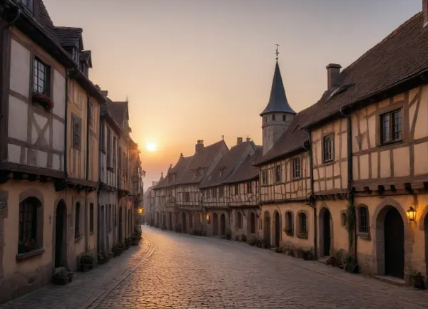 sunrise in medieval western europe town